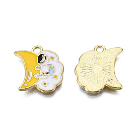 Alloy Enamel Pendants, Cadmium Free & Lead Free, Light Gold, Spaceman with Moon Charms