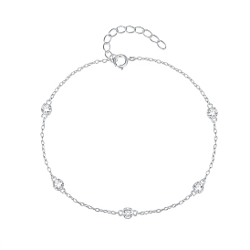 Classic Sterling Silver Clear Cubic Zirconia Round Link Bracelets, Simple and Versatile Women's Accessory