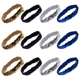 12pcs 4 couleurs de bandeaux élastiques en fil et caoutchouc, avec paillette/sequins en plastique, accessoires pour cheveux