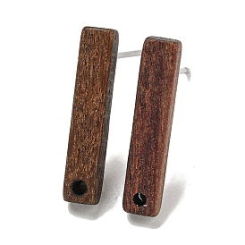 Walnut Wooden Stud Earrings Findings, with 304 Steel Needle, Rectangle