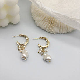 Natural Pearl Earrings Vintage Style S925 Silver Cold Wind Minimalist Ear Cuffs