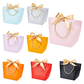 PandaHall Elite 8 Sets 8 Colors Paper Bags, with Polyester Handle & Ribbon, for Gift Bags and Shopping Bags, Rectangle