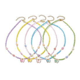 Glass Necklaces, Alloy Enamel Pendant Necklaces, Butterfly