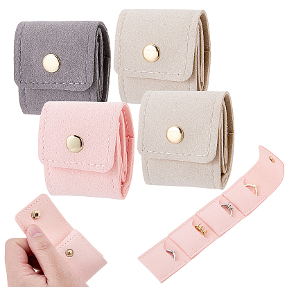 4шт. 3 цвета 4-карманные валики для украшений из искусственной кожи с металлическими кнопками золотистого цвета, кольца ожерелья серьги браслеты, прямоугольные