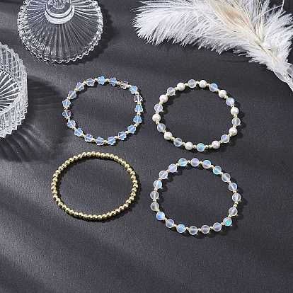 4шт. 4 стили набор из бусинок из ракушечного жемчуга, синтетического лунного камня и гальванизированного немагнитного синтетического гематита