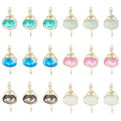 24шт 6 цвета эпоксидная смола большие подвески, очарование балерины, с реечным покрытием из сплава светло-золотистого цвета с открытой задней панелью, без кадмия, без никеля и без свинца