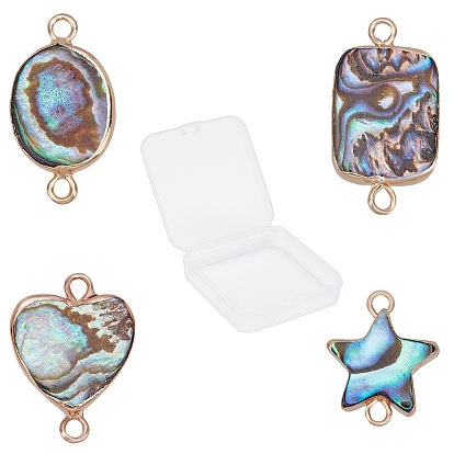Electroplate Abalone Shell/Paua Shell Links Connectors, with Iron Findings, Mixed Shapes, Golden