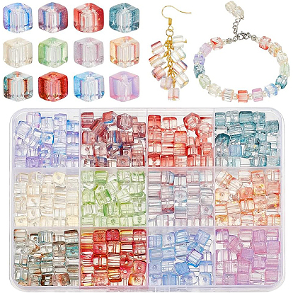 420шт 12 цвет прозрачный краска для выпечки стеклянные бусины, кубические