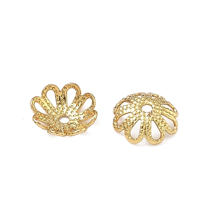 Цветочные латунные причудливые бусины из латуни, без кадмия, без никеля и без свинца, 7x3 мм, отверстие : 1 мм