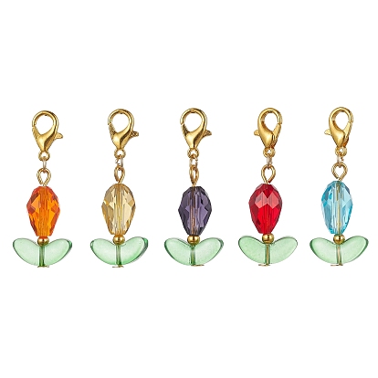 Décoration pendentif en verre fleur, avec ton or en alliage fermoir