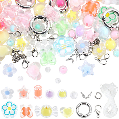 Наборы для изготовления кулонов своими руками, в том числе акриловые бусины, 304 открытые кольца и наконечники шариков из нержавеющей стали, Застежки-карабины из сплава и пружинные кольца для затвора