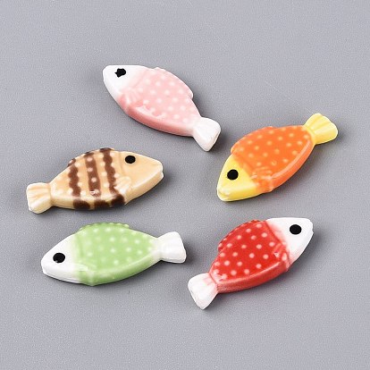 Vintage Handmade Porcelain Beads, Center Drilled, Fancy Antique Glazed Porcelain, Fish