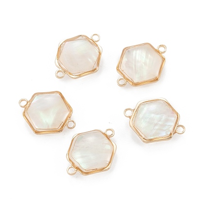 Natural Shell Links Connectors, with Golden Brass Findings, Hexagon
