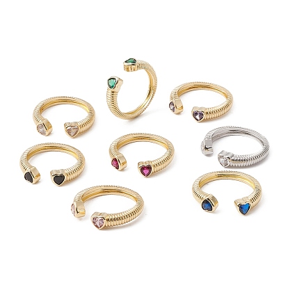 Открытое кольцо-манжета в форме сердца из прозрачного кубического циркония, кольцо для круассанов из латуни для женщин, без свинца и без кадмия