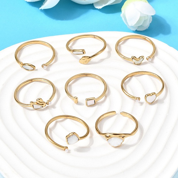 304 Кольца-манжеты из нержавеющей стали и натуральной раковины для женщин, реальный 18 k позолоченный, ионное покрытие (ip), долговечный