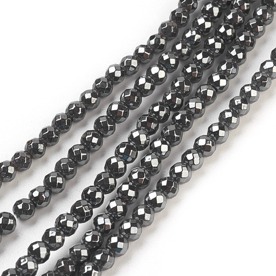 Non-Magnetic Synthetic Hematite Beads Strands, Faceted, Round, 3mm
