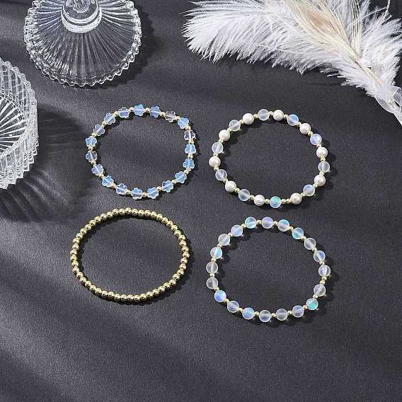 4шт. 4 стили набор из бусинок из ракушечного жемчуга, синтетического лунного камня и гальванизированного немагнитного синтетического гематита