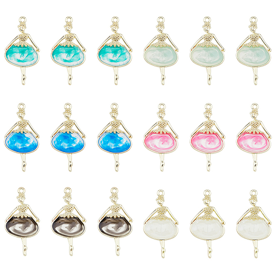 24шт 6 цвета эпоксидная смола большие подвески, очарование балерины, с реечным покрытием из сплава светло-золотистого цвета с открытой задней панелью, без кадмия, без никеля и без свинца