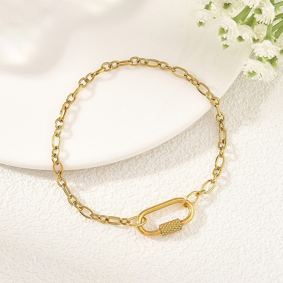 304 Bracelets chaîne mère-fils/chaîne Figaro en acier inoxydable pour femmes, avec breloques ovales 304 mousqueton à vis en acier inoxydable
