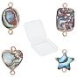 Electroplate Abalone Shell/Paua Shell Links Connectors, with Iron Findings, Mixed Shapes, Golden