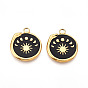 304 Stainless Steel Pendants Ion Plating(IP), with Enamel, Flat Round with Snake & Moon Phases & Sun Charms, Real 18K Gold Plated