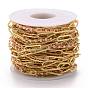 Golden Plated Handmade Enamel Beaded Chains, Brass Paperclip Chains, Long-Lasting Plated, Soldered, with Spool