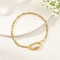 304 Bracelets chaîne mère-fils/chaîne Figaro en acier inoxydable pour femmes, avec breloques ovales 304 mousqueton à vis en acier inoxydable