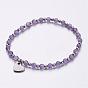 304 Stainless Steel Charm Bracelets, Heart, with Gemstone Beads and Elastic Fibre Wire