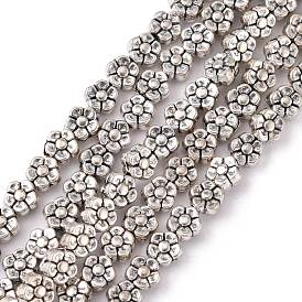 Estilo tibetano hebras de perlas de aleación de flores, sin plomo, cadmio, níquel, 5.2 mm, agujero: 1.5 mm, sobre 42 unidades / cadena, 8 pulgada