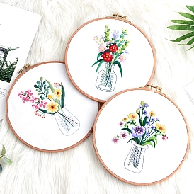 Flower Pattern Embroidery Kits, Including Embroidery Cloth & Thread, Needle, Instruction Sheet