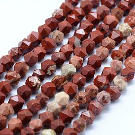 Natural Red Jasper Beads Strands, Star Cut Round Beads, Faceted