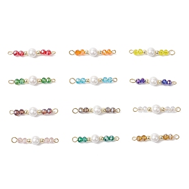 12Pcs 12 Colors Glass & Shell Pearl Round Connector Charms, Golden