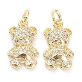 Brass Micro Pave Clear Cubic Zirconia Pendants, Long-Lasting Plated, Bear