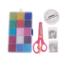 DIY Jewelry, with Glass Seed Beads, Brass Lobster Claw Clasps, Elastic Crystal Thread, Iron Jump Rings, Stainless Steel Scissors