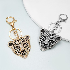 Sparkling Leopard Head Metal Keychain Cartoon Bag Charm Jewelry