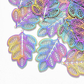 Ion Plating(IP) 201 Stainless Steel Filigree Pendants, Etched Metal Embellishments, Leaf