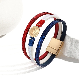 USA Flag Style Red Blue White Imitation Leather Cord Bracelets