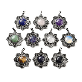 Gemstone & Brass Pendants, Antique Silver, Sun Charm