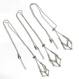 3Stück 304 Edelstahl-Gliederketten Makramee-Beutel, leerer Steinhalter zur Herstellung von Halsketten mit Anhänger, Kabel-Ketten