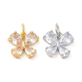 Rack Plating Brass Pave Clear Cubic Zirconia Butterfly Charms, with Jump Ring, Long-Lasting Plated, Lead Free & Cadmium Free
