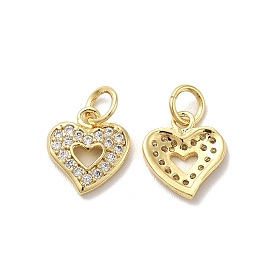 Brass Micro Pave Cubic Zirconia Charms, with Jump Ring, Heart