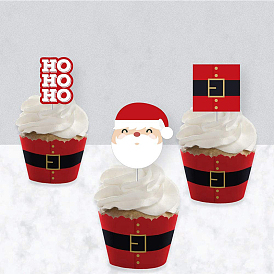 Christmas Paper Cupcake Wrappers & Cake Toppers Set, Santa Claus Cupcake Party Decorations
