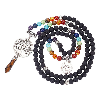 Ожерелье с подвеской из натуральных и синтетических камней и сплавов, дерева и камня лотоса, 108 ожерелье из буддийских четок