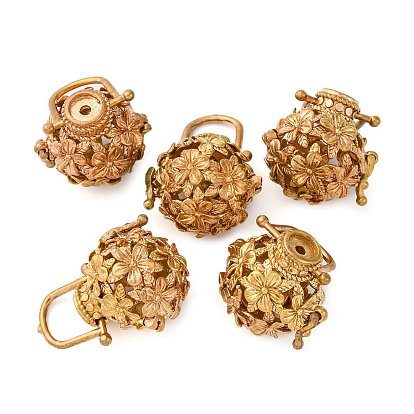 Подвески из латуни с полыми клетками, круглая с цветком, без никеля 