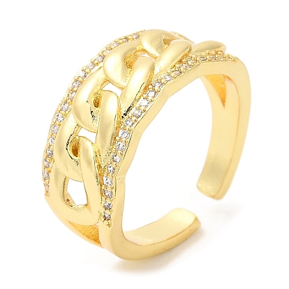 Rack Plating Brass Curb Chains Shape Open Cuff Ring with Cubic Zirconia