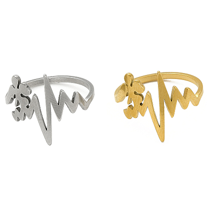 201 anillos de dedo del acero inoxidable, latido del corazón con anillo de ángel para mujer