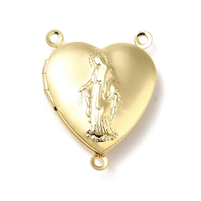 Rack Plating Brass Locket Connector Charms, Long-Lasting Plated, Cadmium Free & Lead Free, Heart