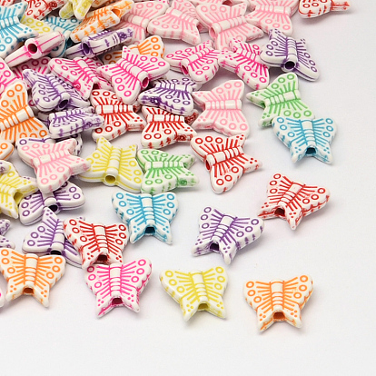 Butterfly Craft Style Acrylic Beads, 13x15x5mm, Hole: 2mm, about 1220pcs/500g