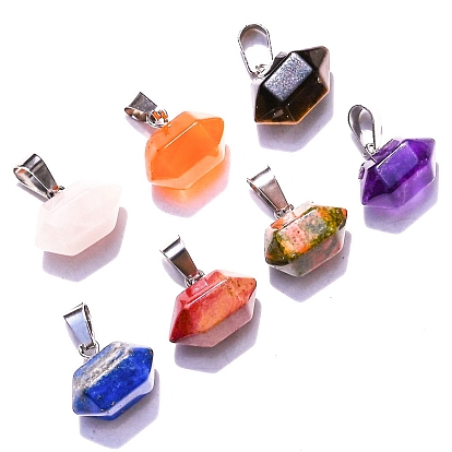 Natural Gemstone Double Terminal Pointed Pendants, Faceted Bullet Charms