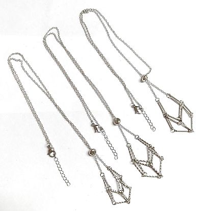 3Stück 304 Edelstahl-Gliederketten Makramee-Beutel, leerer Steinhalter zur Herstellung von Halsketten mit Anhänger, Kabel-Ketten